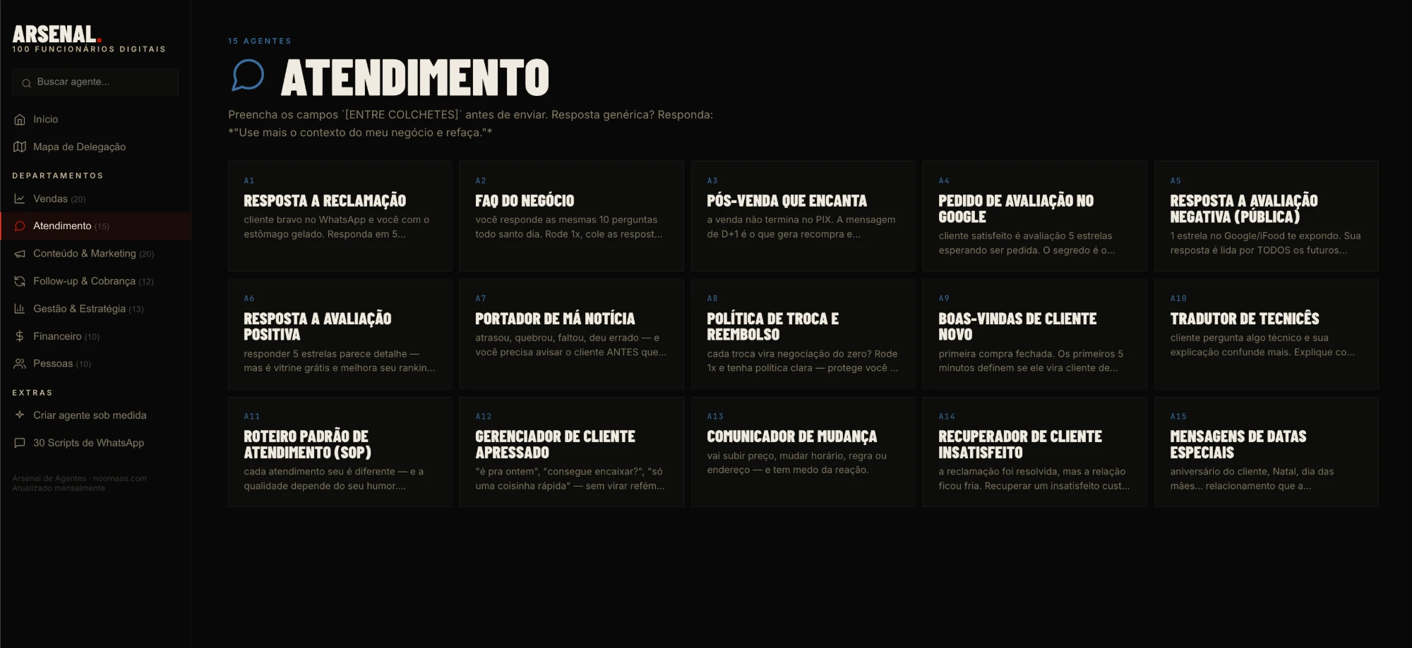 Departamento de Atendimento com 15 agentes