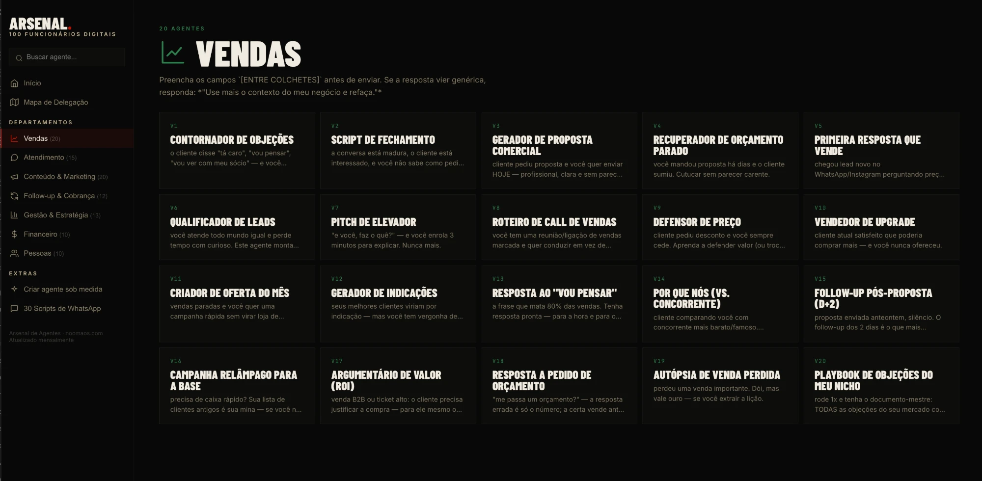 Departamento de Vendas com 20 agentes